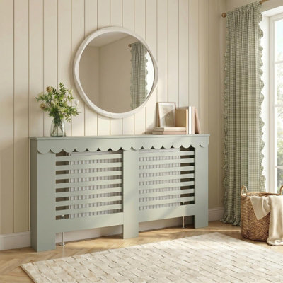 Ohs Scallop Radiator Cover Engineered Wood Side Board ShelfSage from B&Q