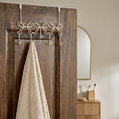 Ohs Bows Over The Door Hook Hanger 5 Hooks Coats Towel RackNatural from B&Q