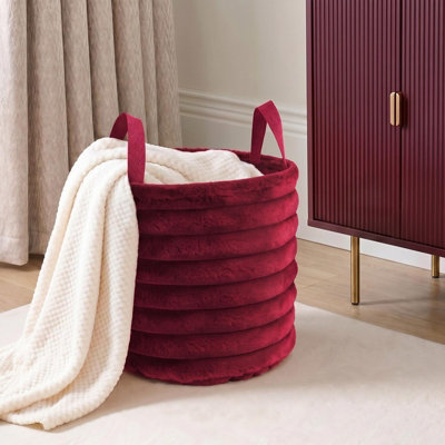 Ohs Ribbed Faux Fur Storage Basket With Handles Compact Bucket OrganiserBerry from B&Q