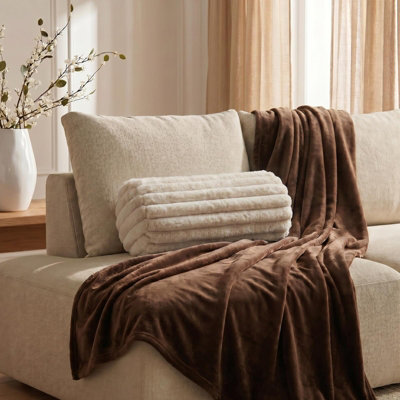 B&Q -  Faux Fur Ribbed Round Bolster Cushion Neck Roll Pillow