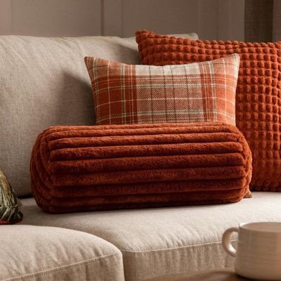 B&Q -  Faux Fur Ribbed Round Bolster Cushion Neck Roll Pillow