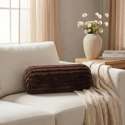 B&Q -  Faux Fur Ribbed Round Bolster Cushion Neck Roll Pillow