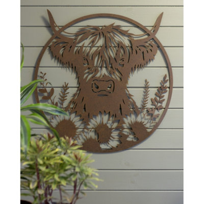 Annibells Highland Cow Floral Rustic Metal Wall Plaque Home Or Garden (24888) from B&Q