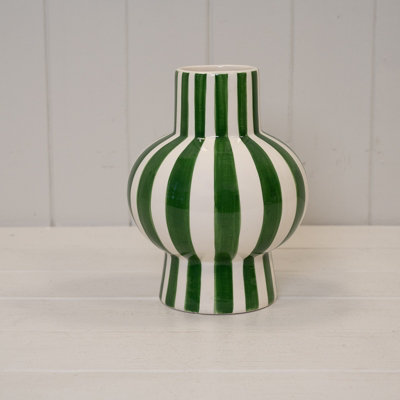 Annibells Green & White Striped Ceramic Glazed Vase R (24718)