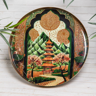 Annibells Gold Metal Oriental Cherry Blossom Pagoda Drinks Serving Tray (24973) from B&Q