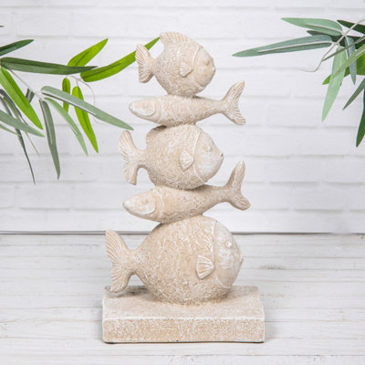 Annibells 5 Stacked Fish Rustic Washed Stone Effect Coastal Ornament (26279)
