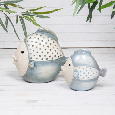 Annibells Blue Ceramic Tropical Patterned Fish Coastal Seaside Ornaments (26078)Large