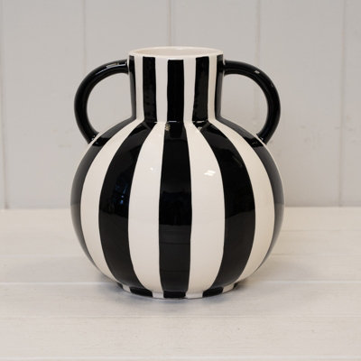 Annibells Black & White Striped Ceramic Glazed Vases H (24673) from B&Q