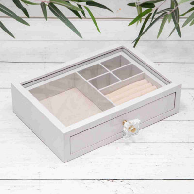 Annibells White Wooden Jewellery Box Glass Display & Drawer (12299) from B&Q