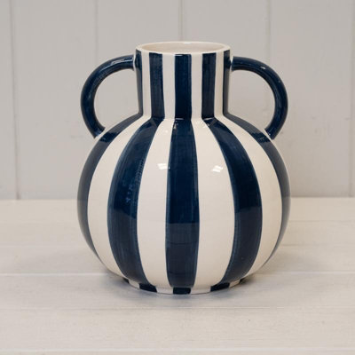 Annibells Blue & White Striped Ceramic Glazed Vase H (24689) from B&Q