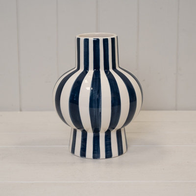 Annibells Blue & White Striped Ceramic Glazed Vase R (24689) from B&Q