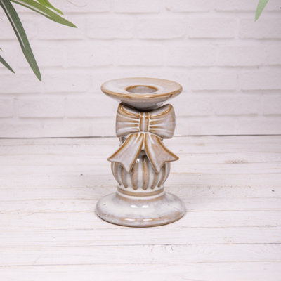 Annibells Glazed Stoneware Bow Candlestick Dinner Candle Holders (22756)Small12Cm from B&Q