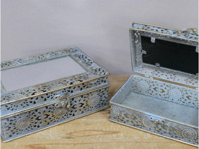 Annibells Ornate Gold Grey Metal Mirrored Ornate Jewellery Box (11515)Large from B&Q