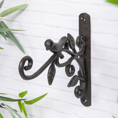 Cast Iron Metal Leaf & Bird Vintage Hanging Basket Wall Bracket  (26296)