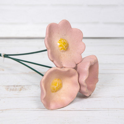  - Annibells Set Of 3 Pink Poppy Flower Garden Stakes Pot Lawn Ornaments (26282)