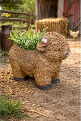 Annibells Large Highland Cow Stone Effect Plant Pot Garden Indoor Planter (25587)