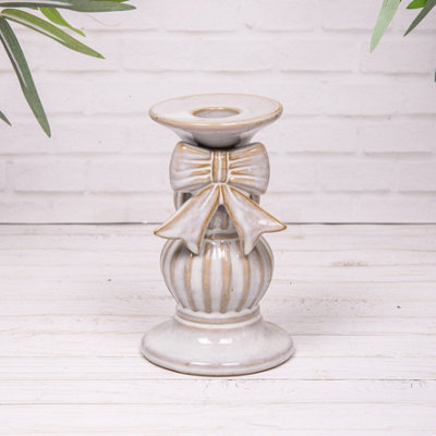 Annibells Glazed Stoneware Bow Candlestick Dinner Candle Holders (22756)Large15Cm from B&Q