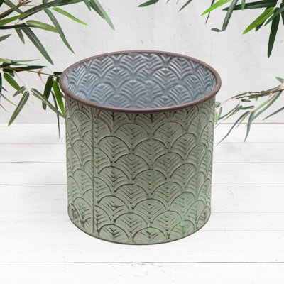 Annibells Vintage Green Patterned Round Metal Flower Pots Garden Planters (24870)Medium from B&Q