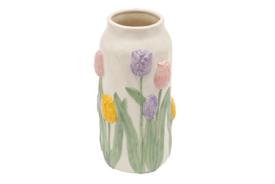 Annibells Tulip Embossed White Ceramic Glazed Tall Flower Vase (25640) from B&Q