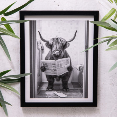 Annibells Black Framed Highland Cow On Toilet (15078) from B&Q