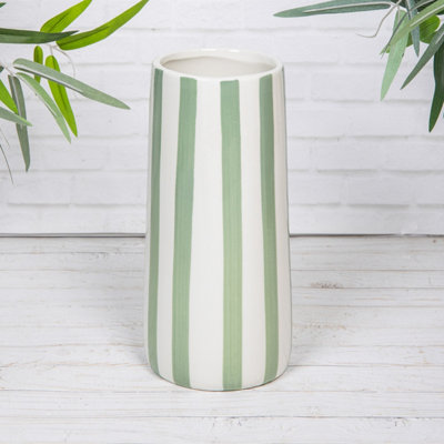 Annibells GreenBlue & Yellow Striped Ceramic Tall Round Glazed Vases (26113)Green
