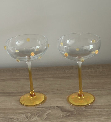 Annibells 2 X Orange Fruit Coupe Champagne Glasses Saucers Vintage Cocktail (24779) from B&Q