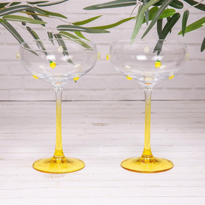 Annibells 2 X Lemon Fruit Coupe Champagne Glasses Saucers Vintage Cocktail (24829) from B&Q