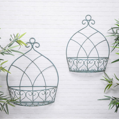  - Annibells Blue Metal Ornate Vintage Wall Basket Planters (25813)Set Of 2 Sizes