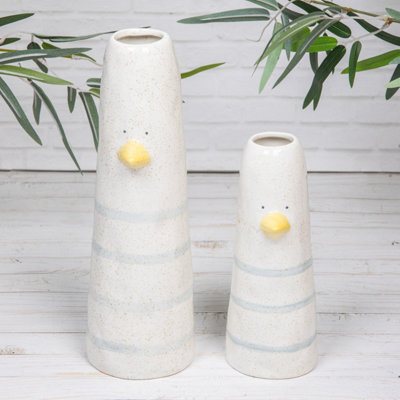 Annibells Seagull Bird Ceramic Tall Glazed Seaside Coastal Bathroom Vases (25968)Set Of 2 Sizes
