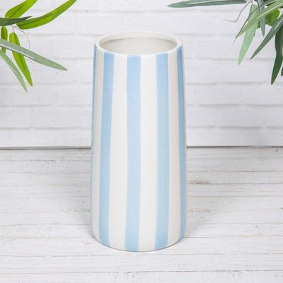 Annibells GreenBlue & Yellow Striped Ceramic Tall Round Glazed Vases (26113)Blue