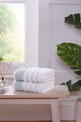 Rapport Home Dakota Stripe Hand Towel Pure Cotton Green from B&Q