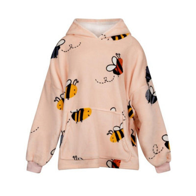 Urban Unique Bumble Bees Sherpa Fleece Hoodie Blanket/throw Pink Oversized from B&Q