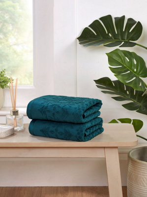 B&Q -  Versailles Jacquard Cotton Hand Towels Set Of 2 (Blue)