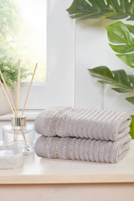 B&Q -  Linear Pure Cotton Face Cloth Towels Set Of 4 (Grey)