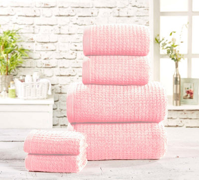 B&Q -  Waffle Towel Pure Cotton Face Dusky Pink