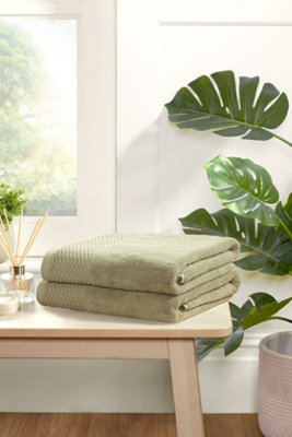 B&Q -  Eden Weave Bath Towel Pure Cotton Olive