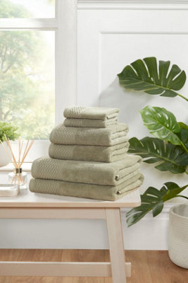 B&Q -  Eden Weave 6 Piece Towel Bale Set Pure Cotton Olive