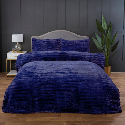 Rapport Rabbit Fur Midnight Blue Duvet Cover Set Single Bedding Set from B&Q
