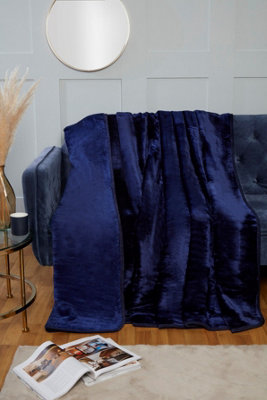 Rapport Home Dyed Mink Faux Fur Polyester Soft Cosy Plain Throw (150X200) Navy from B&Q