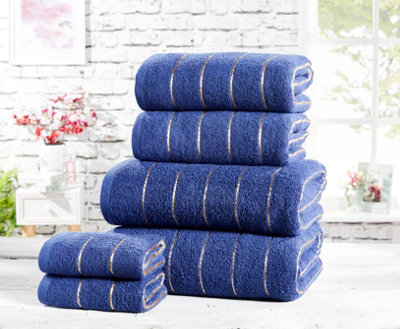 B&Q -  Sandringham Towel Pure Cotton Face Navy/gold
