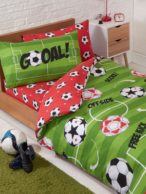 Football Red Single Duvet Cover And Pillowcase Set from B&Q