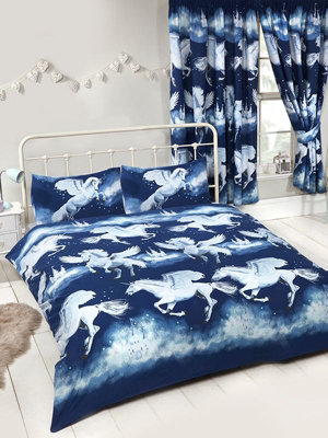 Stardust Unicorn Double Duvet Cover And Pillowcase SetNavy Blue from B&Q