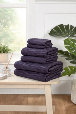 B&Q -  Safari 6 Piece Towel Bale Set Pure Cotton Damson