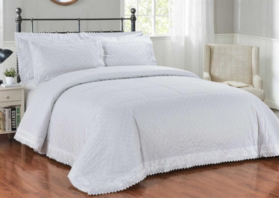 Rapport Home Richmond White Duvet Cover Set Luxury Double Bedding Set With Pillowcases Embroidered from B&Q
