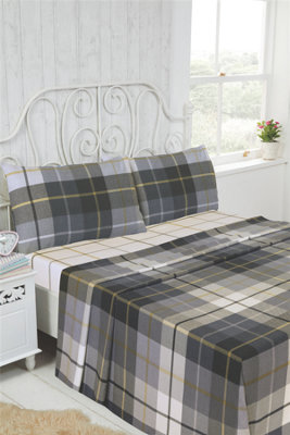 Rapport Flannelette Brushed Cotton Checked Blue Fitted SheetFlat Sheet And Pillow Case from B&Q