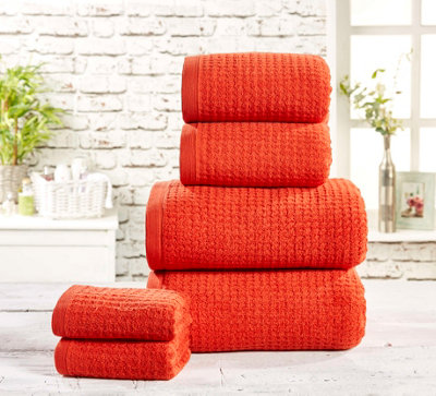 B&Q -  Waffle Towel Pure Cotton Face Chilli