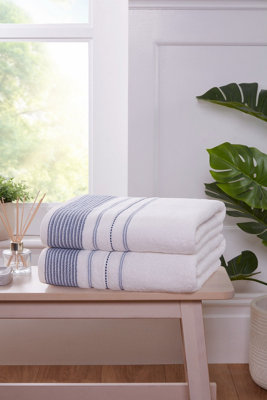 B&Q -  Dakota Stripe Cotton Bath Sheet Towels Set Of 2 (Blue)