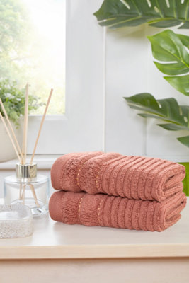 B&Q -  Linear Pure Cotton Face Cloth Towels Set Of 4 (Red)