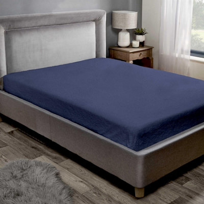 Kampala Hill Teddy Fleece Fitted Sheet Sherpa Bed Sheets Navy from B&Q
