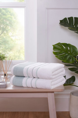 Rapport Home Dakota Stripe Bath Towel Pure Cotton Green from B&Q